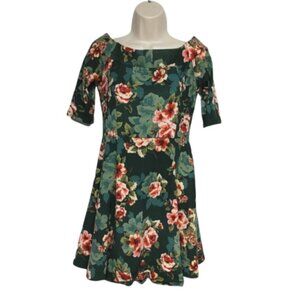 Haute Monde Sheath Dress Medium Green Orange Floral Ruffles Short Sleeve